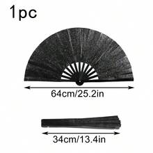 1把闪光大号折叠手扇，复古派对中国风折叠扇，中国太极功夫装饰扇，适合节日、EDM音乐节、俱乐部、舞会、教堂及礼品场合 - 多色 - 查看 14