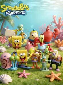 SpongeBob SquarePants 12件套海绵宝宝全家福系列，包含海绵宝宝、派大星、章鱼哥、珊迪、痞老板、蟹老板等比奇堡居民的玩偶，可作桌面摆件、汽车装饰、可爱卡通生日礼物、海绵宝宝和他的朋友们的生日装饰、随机款式桌面摆件、蛋糕装饰、水族箱水下装饰，是节日、生日、圣诞节的理想礼物，也是圣诞袜填充物，海绵宝宝粉丝必备的生日礼物袋，实际产品可能与图片略有不同。 - 隨機 - 查看 2