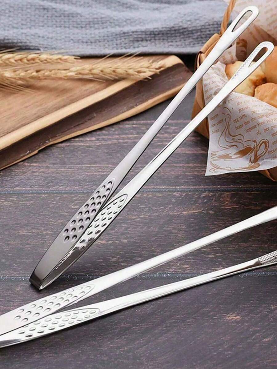 1个不锈钢食物夹,长柄防滑烧烤夹,牛排夹,厨房用具配件 - 彩色 - 查看 1
