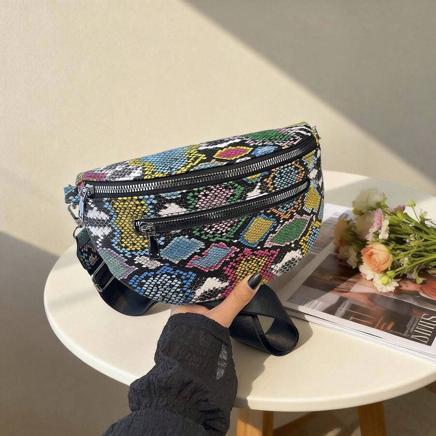 2026新款蛇纹腰包、斜挎胸包、欧美时尚休闲旅行女式单肩斜挎包、手机钱包 - 彩色 - 查看 1