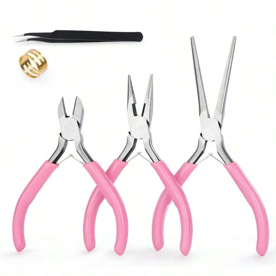Bộ kìm mini 1/5 chi tiết, bộ kìm làm trang sức màu hồng gồm kìm mũi nhọn, kìm mũi cong và kìm mũi dài, bộ dụng cụ màu hồng dùng để làm trang sức, sửa chữa và thủ công mỹ nghệ. - Bộ kìm làm đồ trang sức - Xem 1