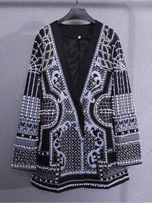 Jackets For Women Blazer Business Casual Woman Business Professional Women Cardigan For Women Summer Outfits For Women Summer Clothes Vacation Outfits Women 4th Of July Luxury Baroque Heavy Faux Pearl Beaded Velvet Blazer Jacket, Women's Glamorous Deep V Neck Rhinestone Embellished Long Sleeve Structured Shoulder Open Front Cardigan Coat For Party Night Out - trắng - Xem 1