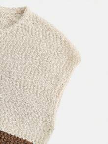 Women's Retro Summer Knit Top: V-Neck, Striped Texture Design, Side Slit Loose Sleeveless Fit, Versatile Casual Wear - Khaki - View 9