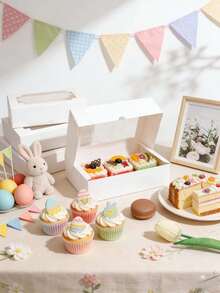 6个/12个装甜甜圈和纸杯蛋糕纸盒，烘焙包装盒，适用于蛋糕、糕点、巧克力、饼干、馅饼、生日派对、婚礼、复活节、礼品、蛋糕外卖盒 - 查看 1