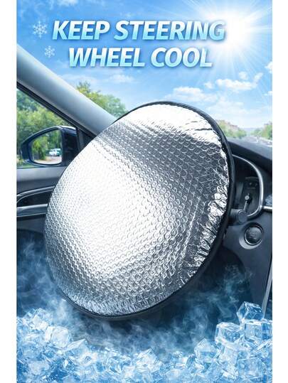 Car Steering Wheel Sun Shade, Summer Interior Heat Insulation Protection, With Aluminum Foil Reflective Layer, UV Protection, Keeps Steering Wheel Cool And Prevents Fading And Cracking, Easy Installation And Foldable Design Suitable For Most Vehicles, Essential Car Cooling Accessory