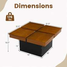 Square Coffee Table With Solid Wood Veneered Split Top Recessed Base For Apartment - 鐵鏽棕色和黑色 - 查看 4
