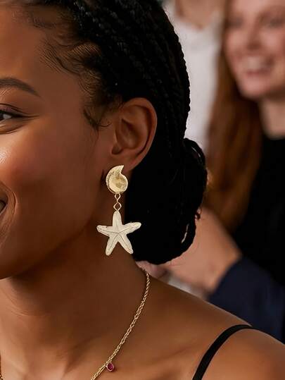 Starfish Disc Earrings, Golden Vacation Style Earrings, Elegant Vibe, Perfect For Beach Party And Goddess Look
