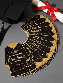 谁最了解毕业生？毕业派对游戏卡片，5 包金色闪光毕业帽设计，2026 届毕业派对用品，2026 届毕业，毕业礼物 - 多色 - 查看 2