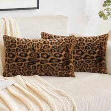 1/2 件复古豹纹毛绒枕套，不含枕芯，适用于卧室、客厅、沙发、节日装饰 - 彩色 - 查看 8