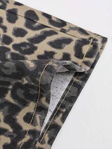 Women's Vintage Leopard Print Casual Straight Leg Denim Shorts With Pockets, Versatile For Street, Daily, Office, Spring/Summer - Multicolor - View 6