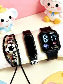 Bộ 3 chiếc đồng hồ điện tử hình quả bóng đá hoạt hình thời trang dành cho trẻ em/học sinh, kèm dây đeo hình quả bóng đá, hiển thị giờ và ngày tháng, thích hợp làm quà sinh nhật, quà ngày lễ, quà Giáng sinh. - Nhiều màu - Xem 3