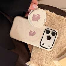 GUCADI 磁吸奶油泰迪熊 + 奶油泰迪熊磁吸支架保护壳，兼容苹果 17 英寸机型，也适用于 16 英寸、15 英寸 Pro Max 机型，哑光 14 英寸硬壳，可爱、少女、创意、卡通风格、萌系、小众、ins 风 - 米白 - 查看 6