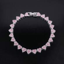 6mm Love Heart-Shaped Zirconium Men's And Women's Hip-Hop Clavicle Chain Jewelry - Hồng - Xem 8