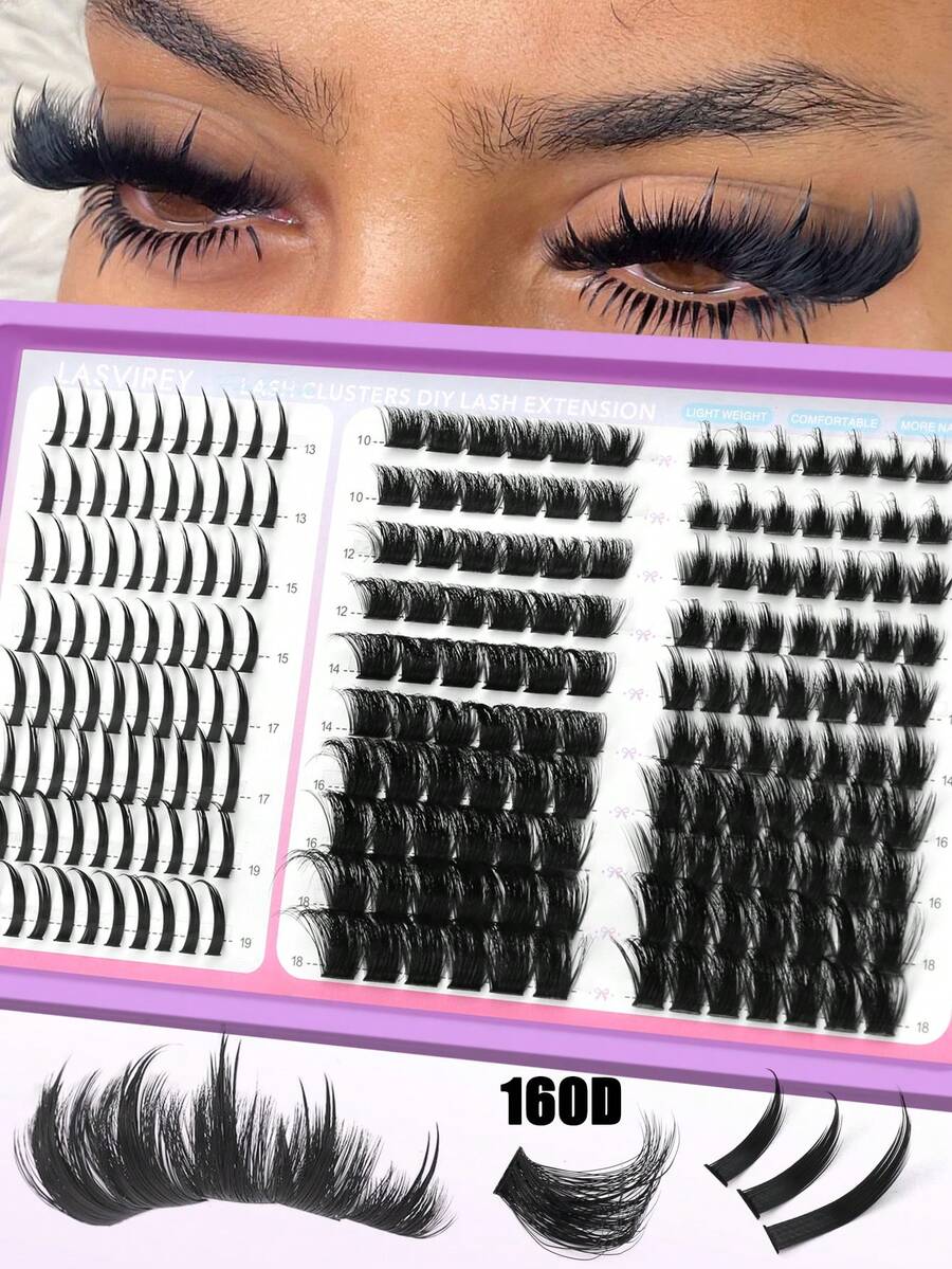 LASVIREY 10 Hàng Mi Giả Cụm Nhiều Độ Dài, Mi Giả Dày, Mi Giả Nhọn, 3 Kiểu Tự Làm Mi Cụm, Mi Giả Mềm Mịn, Mi Giả Cụm Cong D, Mi Giả Cụm Có Dải Mỏng, Mi Giả Cao Cấp, Mi Giả Nhẹ Mịn, Phù Hợp Cho Mọi Dịp, Mi Giả Đuôi Dài, Dụng Cụ Trang Điểm - D - Xem 1