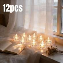 12/24Pcs Crystal Flickering Flameless LED Tea Lights, Battery Operated Votive Wax Candles, Realistic Flame Decor For Wedding Table Centerpiece Christmas Valentine Birthday Party Home Holiday Gift - Diamond-shaped Candles - View 11