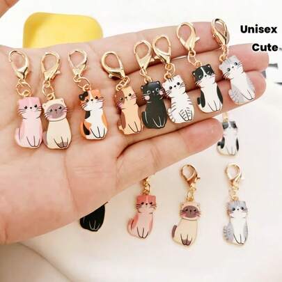 4/8/12个可爱猫咪主题钥匙扣吊坠，送给爱猫人士的礼物；创意钥匙扣，装饰钥匙扣，男女通用钥匙扣