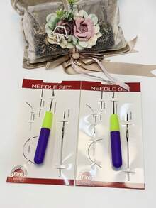 Set de 5 piezas de herramientas para hacer pelucas, agujas de coser, ganchos de crochet de 1.9mm y 5mm con mango de plástico rosa y azul, accesorios para pelucas para peluquería, salón de belleza, viaje esencial, productos para el cabello, decoración del hogar, kit de herramientas para el cabello, verano, vacaciones - Azul - Ver 5