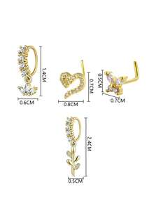 10pcs Copper Zirconia Stone Heart Flower Butterfly Pendant Nose Ring Nose Stud L-Shape Pendant Nose Jewelry Suitable For Men And Women Wear And Gift - Yellow Gold - View 4