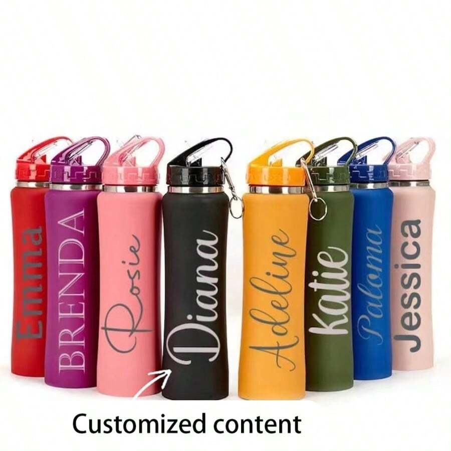 Customized Text LOGO Stainless Steel Water Bottle, Personalized Insulated Portable Sports Water Cup With Name, Leak-Proof Sealed Design, Perfect For Back To School Season Gift, Birthday Gift, Personalized Gift, Cupholder Friendly - Multicolor - View 1