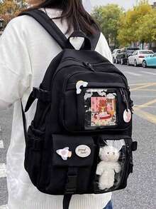 Aesthetic Large Capacity Backpack Featuring Multi-Pocket Tech Compartment And Water-Resistant Fabric School Backpack Ideal For Teen Girls Women College Students With Ergonomic Padded Straps Large Capacity Perfect For Campus Library Daily Commute Travel Portable Laptop Compartment For Teen Girls Women College Students Boys And Men College Elementary School Middle School High School Work Business Commute Outdoors Travel Outings School Supplies School Bag Backpack For School Back To School Backpack School Bookbag Big Backpack Backpack School Back To School Bags Lightweight Classic Casual Suitable For Teen Girls Women College Students Perfect For Back To School First Day Of School Middle School High School - 黑色 - 查看 2