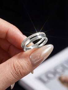 1pc Unique Romantic Hollow Single-Layer Full Diamond Moissanite 925 Sterling Silver Luxury Engagement Ring, Promise Ring, Anniversary Ring, Jewelry Gift For Women, Valentine's Day Gift - Openwork Moissanite Ring - View 4