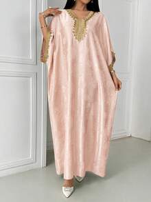 Women's Bat Decor Elegant Abaya Robe Pink - Pink - View 4