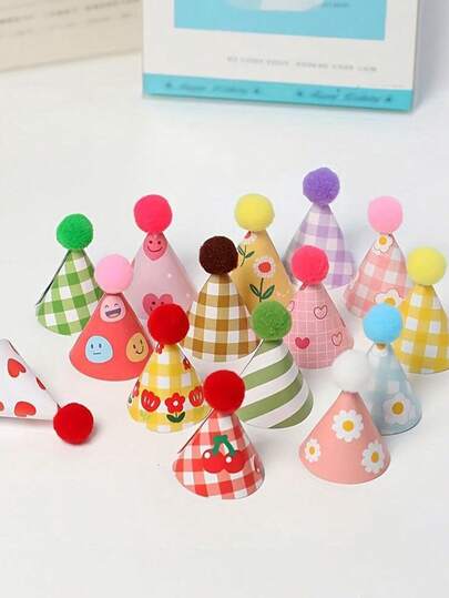 15pcs Colorful Mini Party Hats Decorations, Cute Cartoon Decor, Suitable For Mini Birthday Desserts, Baking Decoration, Holiday Celebration, Theme Party, Birthday Party Tabletop Centerpiece, Valentine's Day, Easter, Christmas, Thanksgiving - Durable Paper Decor, No Assembly Required
