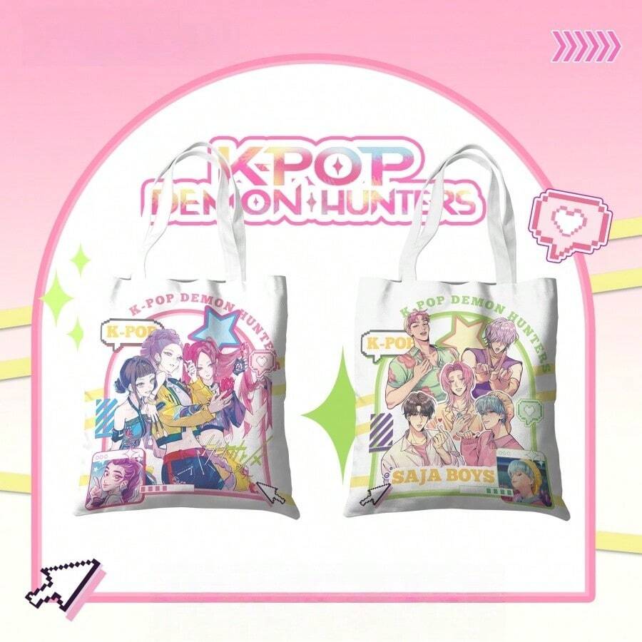 Hasbro K-POP：卡通帆布手提袋、简约单肩包、学生手提包、Kpop女团粉丝周边商品 - K-POP:獵魔女團款式1 - 查看 1