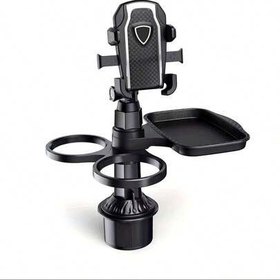 Soporte de teléfono para coche 4 en 1 con portavasos, bandeja para comida y espacio de almacenamiento - Accesorios de coche ajustables y a prueba de agua