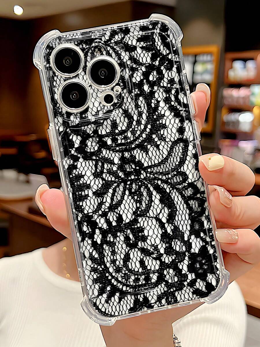 1pc Delicate Elegant Soft Sexy Lace Pattern Transparent Anti-Slip Anti-Drop Soft Phone Case Suitable Compatible With Samsung/ 11/12/13/14/15/16/17 Pro Max - Multicolor - View 1