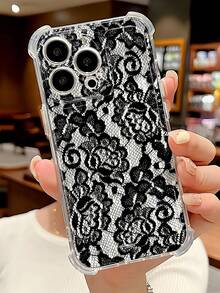 1pc Retro Gothic Lace Pattern Transparent Anti-Slip Shockproof Soft Phone Case Suitable For Samsung/ 11/12/13/14/15/16/17 Pro Max - Multicolor - View 1
