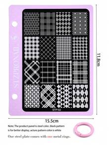 1片格子美甲印花板，菱形格子图案Y2K风格印花模板，美甲配件工具，美甲沙龙用品 - 彩色 - 查看 12