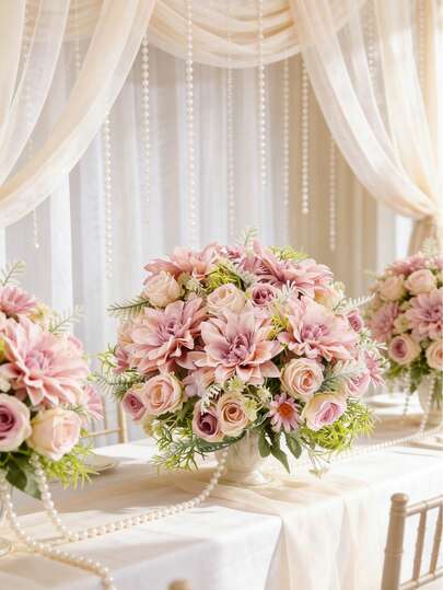 1 pieza Flores de seda artificial - Rosas, Dalias, Ramos simulados, Adecuado para el hogar, comedor, sala de estar, decoración de jardín al aire libre, utilizado para decorar bodas, jardines familiares y fiestas, flores artificiales, flores de boda, ramos de novia, suministros de boda, decoraciones de boda, flores decorativas, decoraciones de primavera