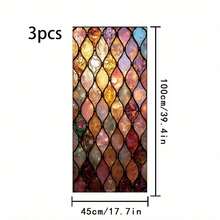 1/3/5pcs Colorful Geometric Pattern Glass Window Film, Removable Glue-Free Static Cling Frosted Privacy Decorative Sticker, Suitable For Bathroom Home Decor Window - Geometric Frosted Film - View 13