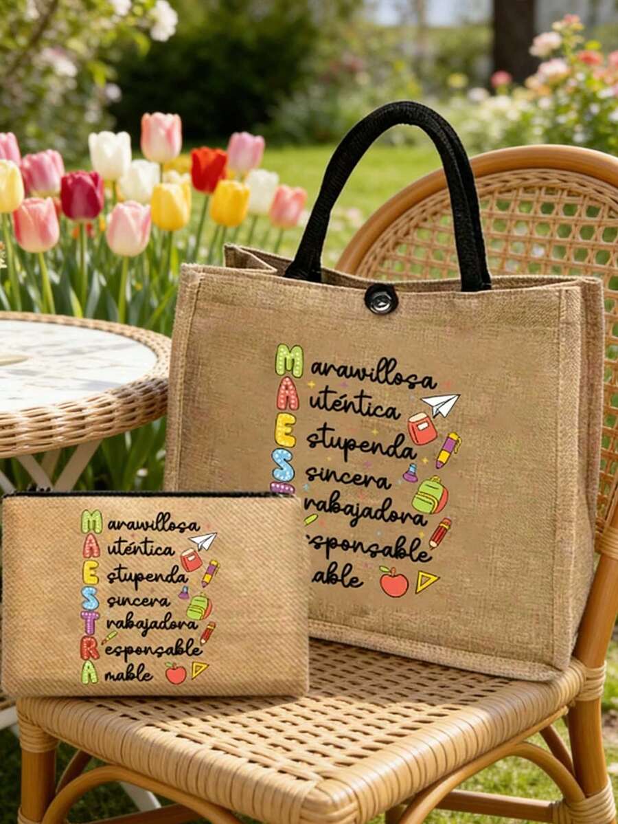 Túi vải canvas in chữ MAESTRA, họa tiết sáng tạo chủ đề giáo viên, quà tặng đa năng nhân Ngày Nhà giáo, túi mua sắm bằng vải lanh nhẹ, có thể dùng làm túi du lịch đi biển xách tay kèm ngăn đựng mỹ phẩm, túi mua sắm du lịch dung tích lớn phù hợp cho y tá, bác sĩ, giáo viên, phù hợp cho phái nữ, giáo viên, mẹ, bạn bè, ký túc xá, quà tặng Ngày của Mẹ, quà tốt nghiệp, quà du lịch, quà Phục sinh, quà tựu trường. - Nhiều màu - Xem 1