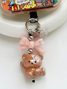 New Arrival Cute Cartoon Kicking Bear, Bow, Heart Shaped Phone Charm, Keychain - Multicolor - View 6