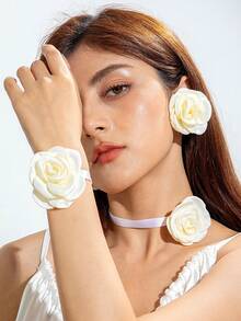imoli Bộ 3 món phong cách Bohemian bằng polyester, gồm bông tai, vòng tay và dây chuyền hình hoa hồng 3D, món quà tuyệt đẹp dành cho phụ nữ đi nghỉ mát ở bãi biển. - Nhiều màu - Xem 5
