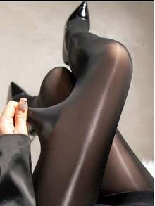 1 Pair High Density Glossy Ultra-Thin High Elasticity Pantyhose, Suitable For Daily Wear - Black - View 11