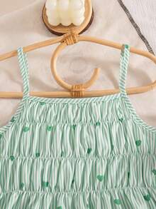 Setelan 2pcs Anak Perempuan Kasual Bergaris Motif Hati, Atasan Camisole dan Celana Pendek Pinggang Elastis, Musim Semi/Panas - Hijau - View 6