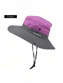 女士刺绣马尾孔防晒渔夫帽，户外钓鱼徒步遮阳时尚夏季防晒帽 - 彩色 - 查看 15