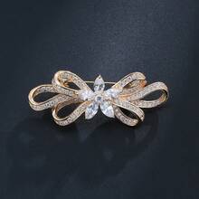 1 pieza Broche de lazo de circonita cúbica minimalista de lujo para mujeres, incrustado con circonita sintética brillante - Joyería elegante para dama, adecuada para uso diario y fiestas, accesorio para todas las estaciones, joyería de lazo, decoración de fiesta, artesanía de alta calidad, regalo para novia, platos de Ramadán, regalo de Eid Al-Fitr, obsequio de Eid Al-Fitr - Broche de lazo - Ver 5