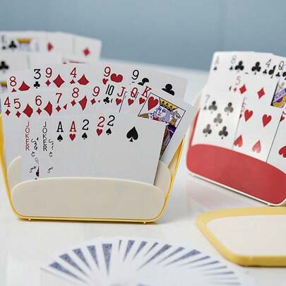 1pc Portable Playing Card Holder, Card Stand, Card Storage Box, Hands-Free Device, Stable Anti-Slip Design, Suitable For Travel & Home Games, Random Color