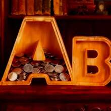 1 chiếc ống tiết kiệm hình chữ cái bằng gỗ, hũ đựng tiền xu hình chữ cái đầu tiên, quà tặng độc đáo cho sinh nhật, Giáng sinh, ngày lễ. - Nhiều màu - Xem 3