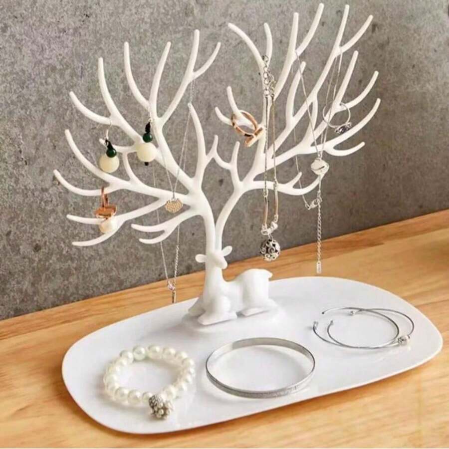Porta Joias Para Brincos Colares Bijuterias Em Formato De Cervo Com Árvore Para Decoração - Multicolorido - Visão 1