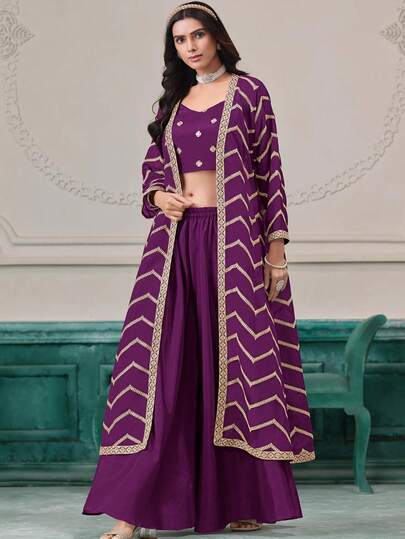 Elegant Jacket Style Indo-Western Palazzo Suit Set For Wedding & Festive Wear
