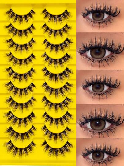 10对透明带猫眼假睫毛，自然纤细仿貂毛假睫毛，蓬松柔软，非常适合日常派对、约会、舞台表演和化妆。