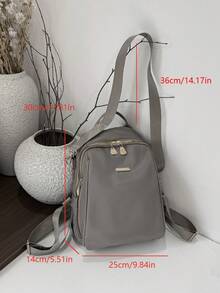 1 pieza Mochila grande de mujer de tela Oxford color negro sólido, versátil para uso diario y casual - Gris - Ver 8