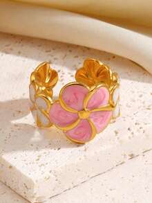 1 chiếc nhẫn hoa tráng men dễ thương bằng thép không gỉ mạ vàng 18K, thích hợp cho nữ giới đeo hàng ngày, hẹn hò, làm quà tặng ngày lễ. - Nhiều màu - Xem 5