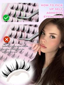 60pcs C-Curl Self-Adhesive Fluffy False Eyelash Clusters, Create Manga-Style Voluminous Effect, DIY Lash Extension, Delicate & Lightweight, Reusable, Individual Cluster Design, Easy Application, No Sticky Residue, No Manual Gluing Required - Black - View 6