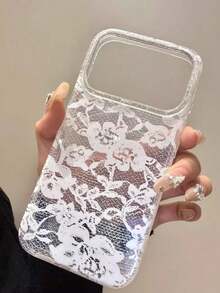 1pc Ins Ancient Art Retro Lace Rose Exquisite Phone Case For IPhone 17 AIR 16 15 14 13 12 11 Pro XSMAX MINI XR 7 8 Plus Cover - White Lace - View 2